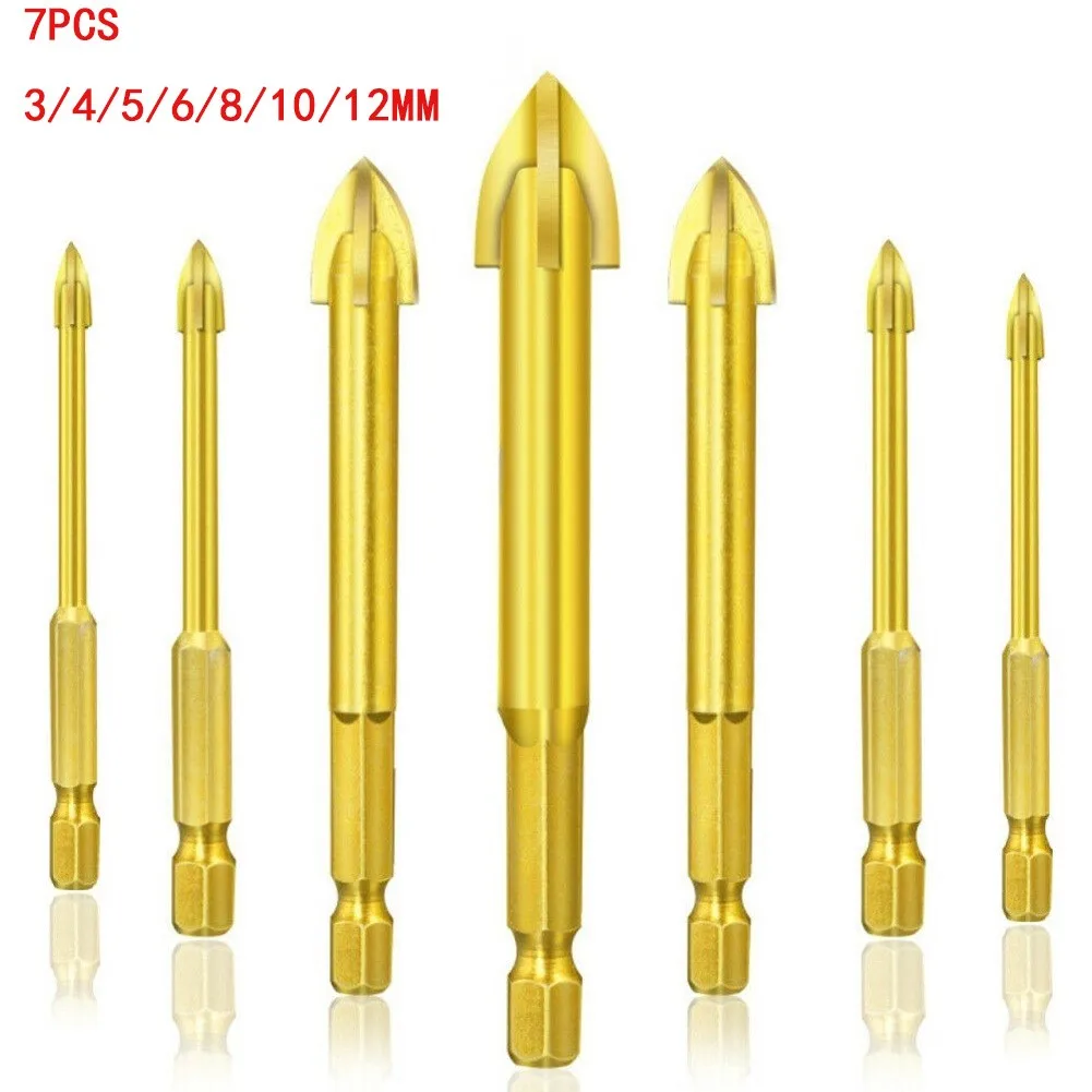 

7 Pcs Carbide Glass Drill Bits 1/4'' W/ Hex Shank Efficient Universal Drilling Tool For Woodworking Tools Accessories