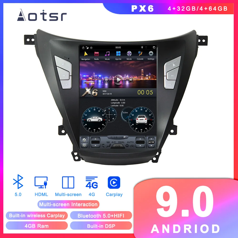 Автомобильный GPS-навигатор Tesla style Android 9 0 для Hyundai Elantra 2012-2016 DVD-плейер Авторадио