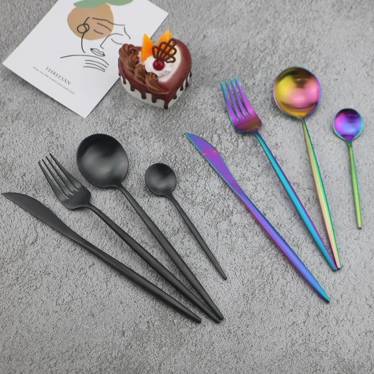 Набор столовых приборов из нержавеющей стали 18/10 черные и золотые столовые