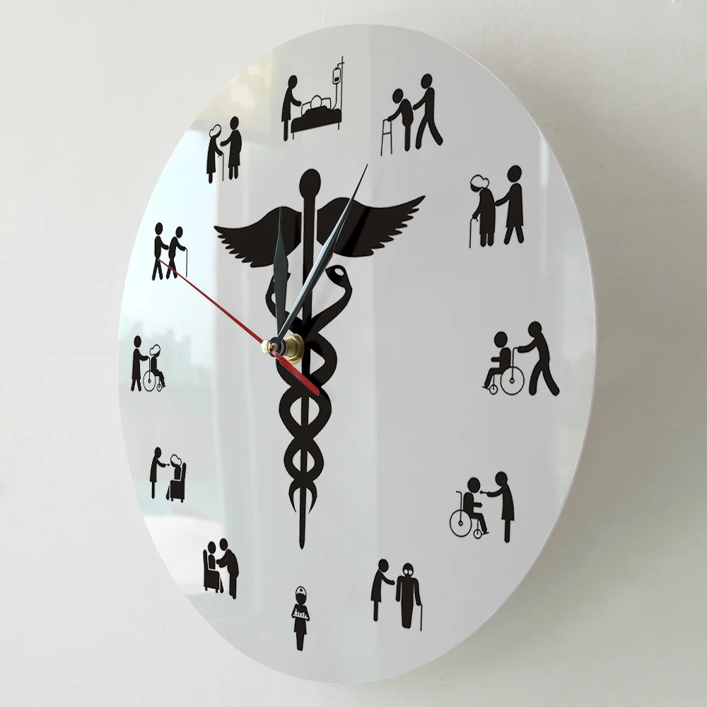 Настенные часы для медсестры без оправы медицинский Кадуцей домашний декор