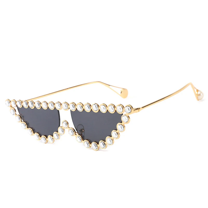 Женские солнцезащитные очки в оправе кошачий глаз со стразами и жемчугом