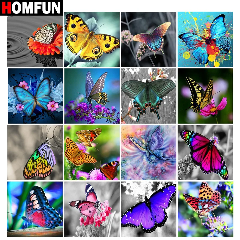 

HOMFUN Full Square/Round Drill 5D DIY Diamond Painting "Animal butterfly flower" 3D Embroidery Cross Stitch 5D Home Decor Gift