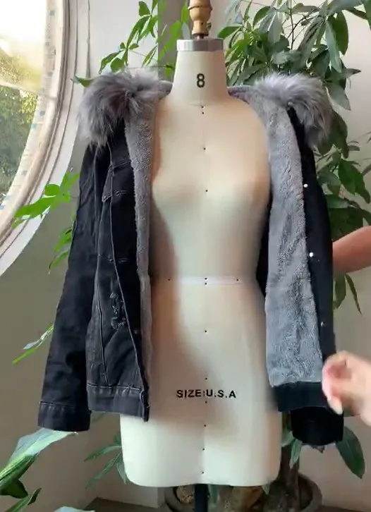 Женское теплое мягкое меховое пальто джинсовая куртка зимнее плюшевое