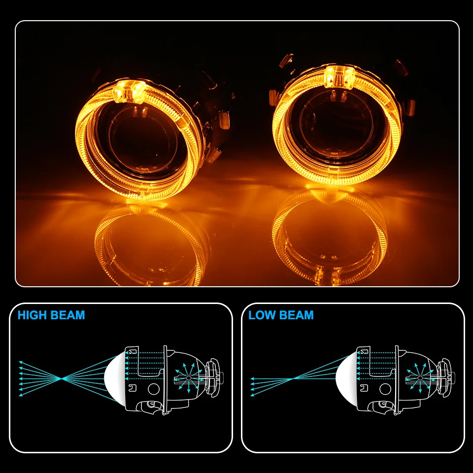 KAFOLEE 2.5 inch Mini Bi -Xenon HID Projector Headlight Lens Retrofit Fit H4 H7 Car Head Lamp 9005 9006 W/Daytime lights running |