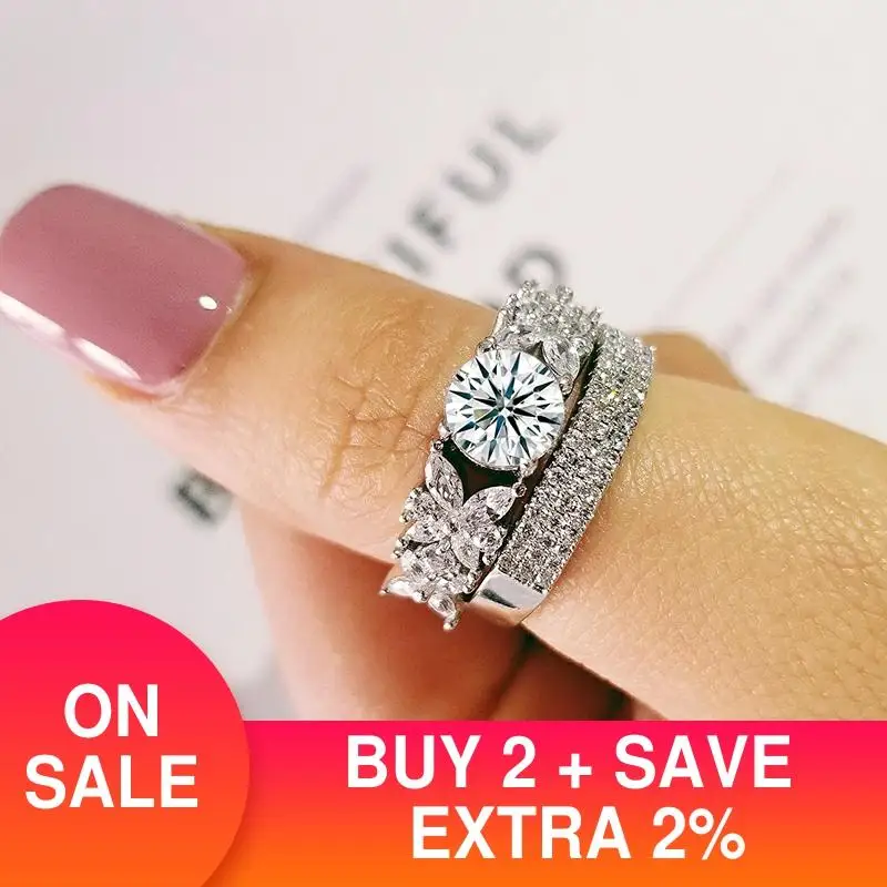 2021 new luxury halo original 925 sterling silver wedding ring set for women lady anniversary gift jewelry wholesale R5144S | Украшения и