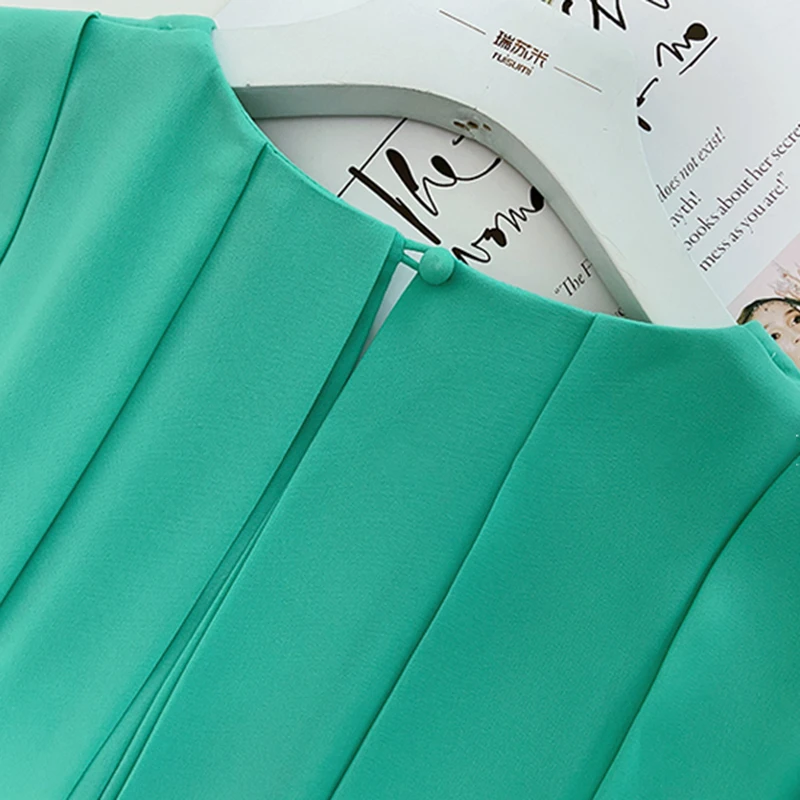 

TWOTWINSTYLE Hollow Out Dresses For Female Stand Collar Short Sleeve High Waist Slimming Pure Color Women's Dress Fashion New