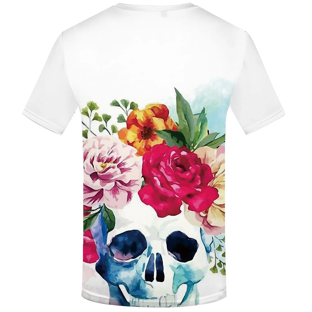 Мужская футболка с объемным черепом белая Повседневная цветами принтом в стиле