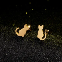 wangaiyao new personality animal cat earrings female stainless steel small animal ear jewelry girl