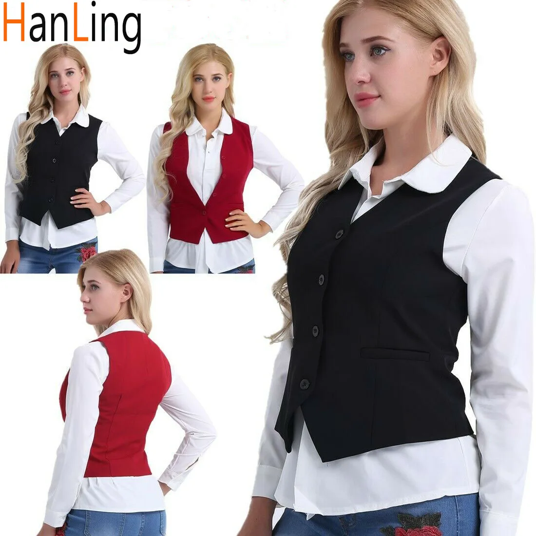

Women Waistcoat Office Formal Vest Button Down Slim Fit Business Suit Workwear