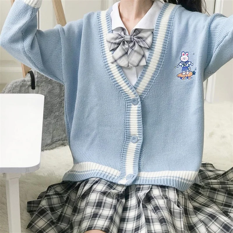 

2020 Japanese style Single Breasted Cardigans Womens Sweaters spring autumn V-Neck Long Sleeve solid Knitwear students sweaters