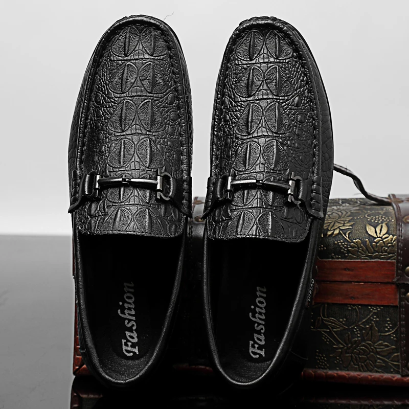 Fashion Crocodile genuine Leather Shoes Men casual Black Wedding Party Moccasins Dress Loafers Male Italian Driving shoes | Обувь