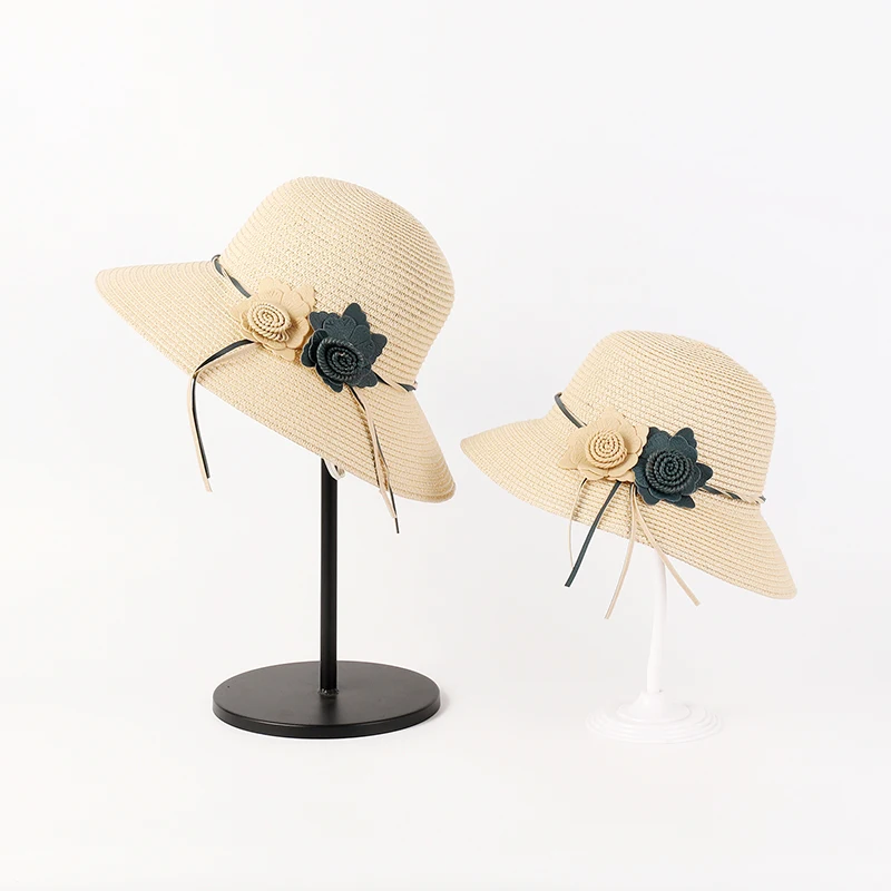 

New Summer Parent-child Beach Hat Female Casual Touris Hat Lady Women Flat Brim Bowknot Straw Cap Girls Sun Protection Sun Hat