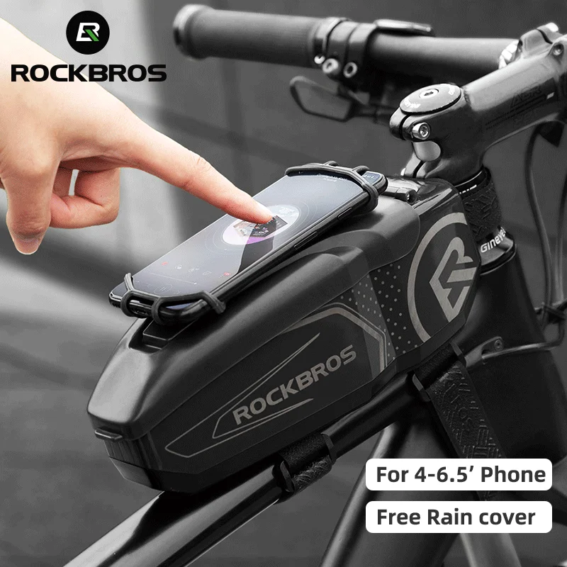 

ROCKBROS Bicycle Bag Waterproof Bike Bag Mobile Phone Holder PC Hard Shell with Free Rain Cover,Mountain Cycling Bag Accessories