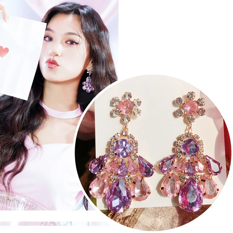 

MENGJIQIAO Fashion Korean TV Star Purple Waterdrop Crystal Dangle Earrings For Women Students Elegant Oorbellen Party Jewelry