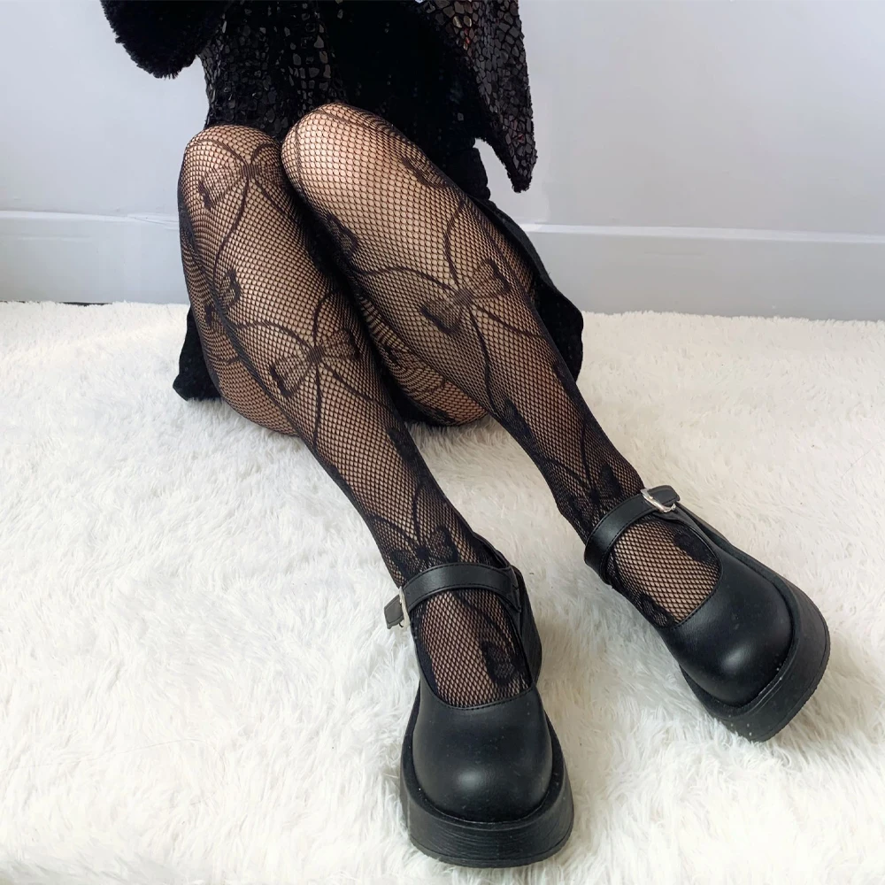 

Сексуальные черные чулки с бантом, сетчатые колготки, женские прозрачные ажурные колготки, нижнее белье, Длинные чулки