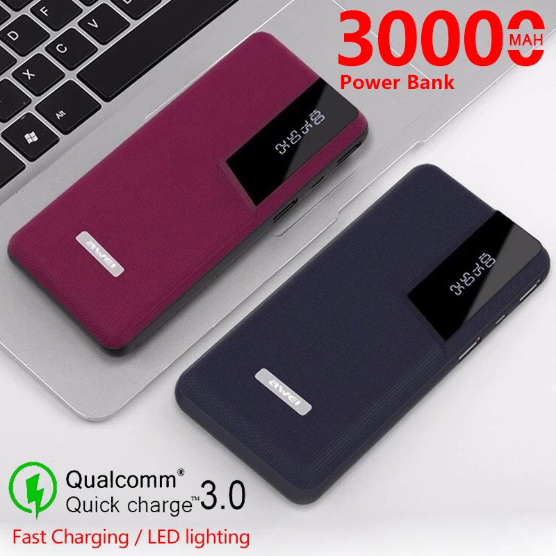 Высокая емкость 30000mAh банк силы Быстрая зарядка двойной USB односторонняя