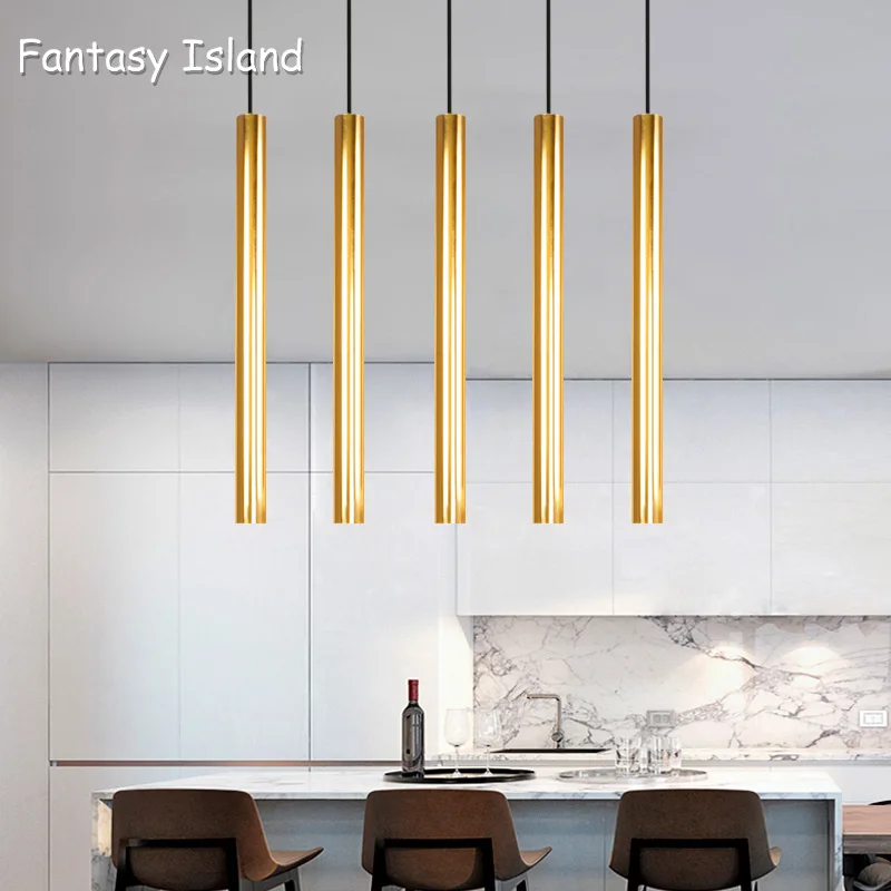Золотистые регулируемые люстры с длинной трубкой декоративсветильник