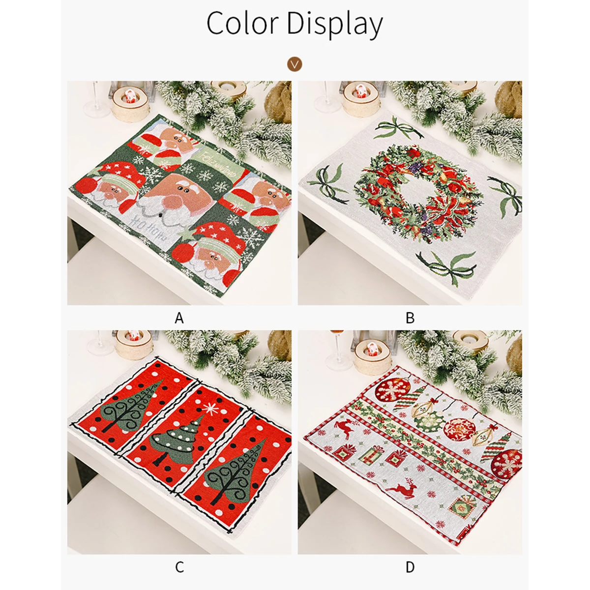 

Рождественские коврики для стола, прямоугольные рождественские коврики с рисунком Санта-Клауса, гирлянды, дерева, оленя, украшения для дома...