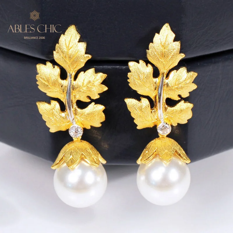 6prs 18K Gold Two Tone Leaf Branch Earrings 925 Sterling Silver Maple Tree Stud Shell Pearl Earring Renaissance Jewelry C115147