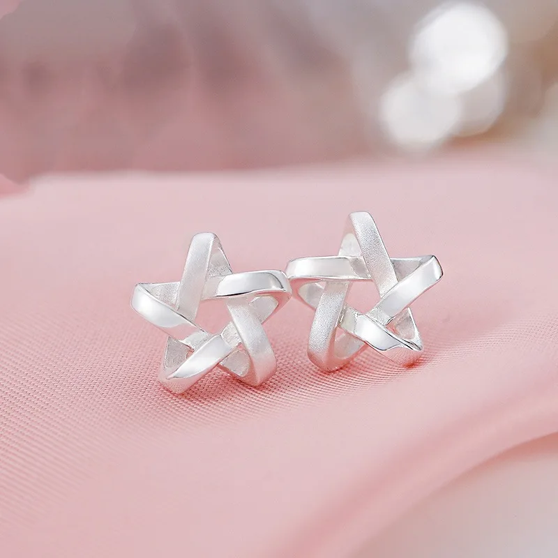 

925 Sterling Silver Jewelry Star Stud Earrings For Women Wedding Female Brincos eh1159
