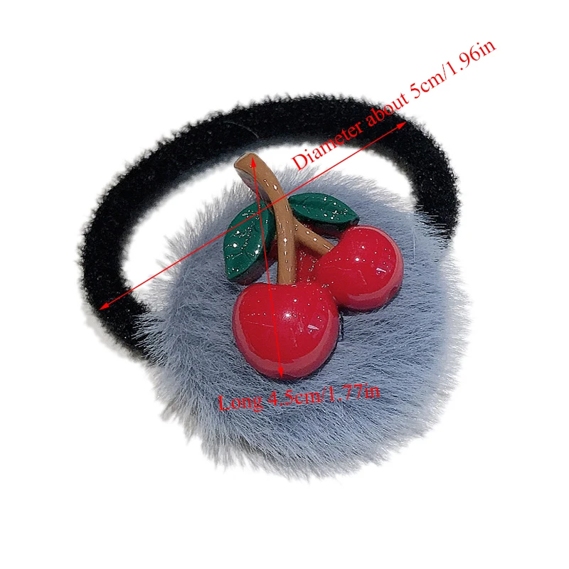 Sweet Cherry Hair Rope Ties For Girls Candy Color Faux Fur Elastic Bands Accessories 1PC Women Korean Plush Scrunchies |