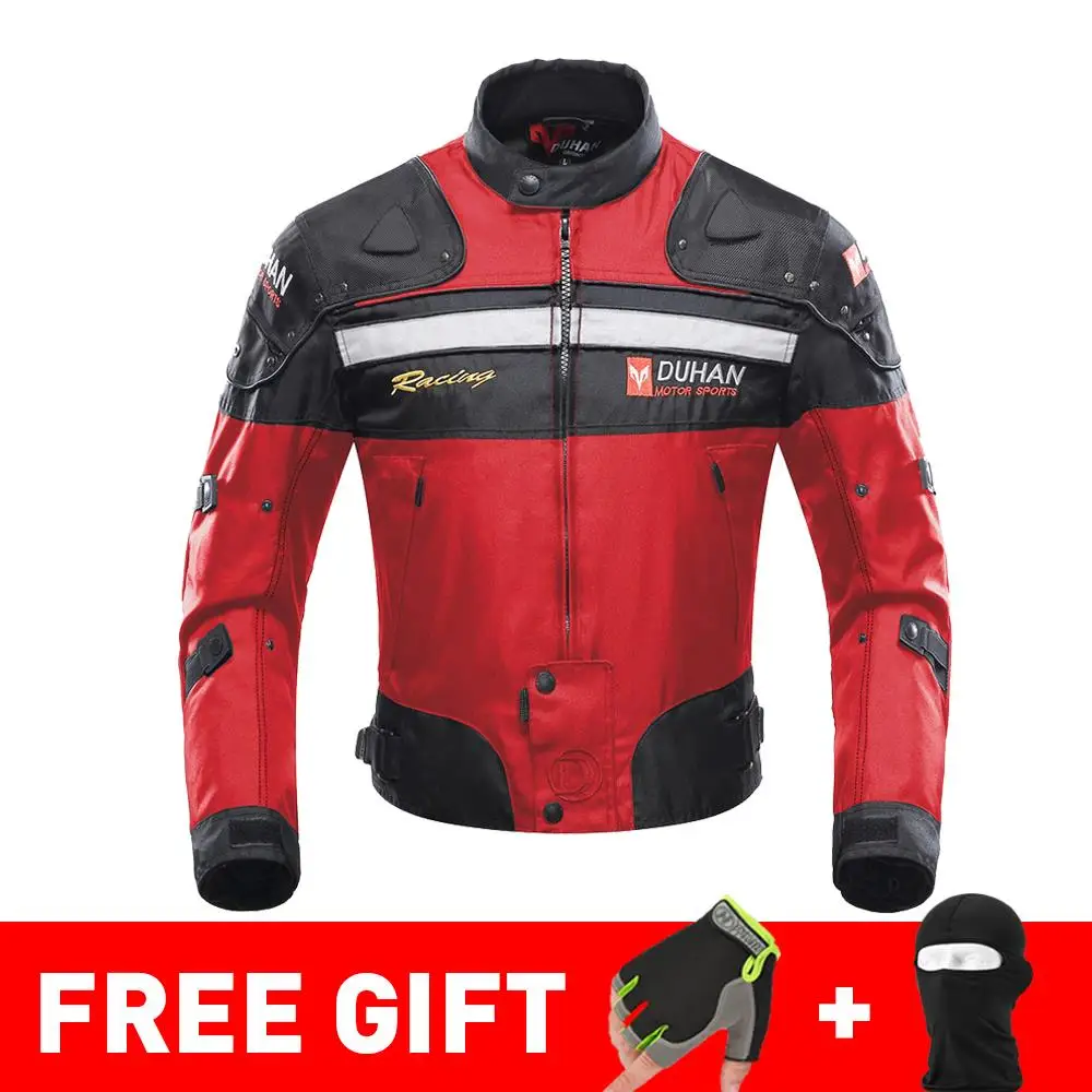 020 Red Jacket DUHAN осень зима морозостойкая Мотоциклетная Куртка Мото+ протектор мотоциклетные штаны мото костюм туристическая одежда защитный комплект - Цвет: 020 Red Jacket