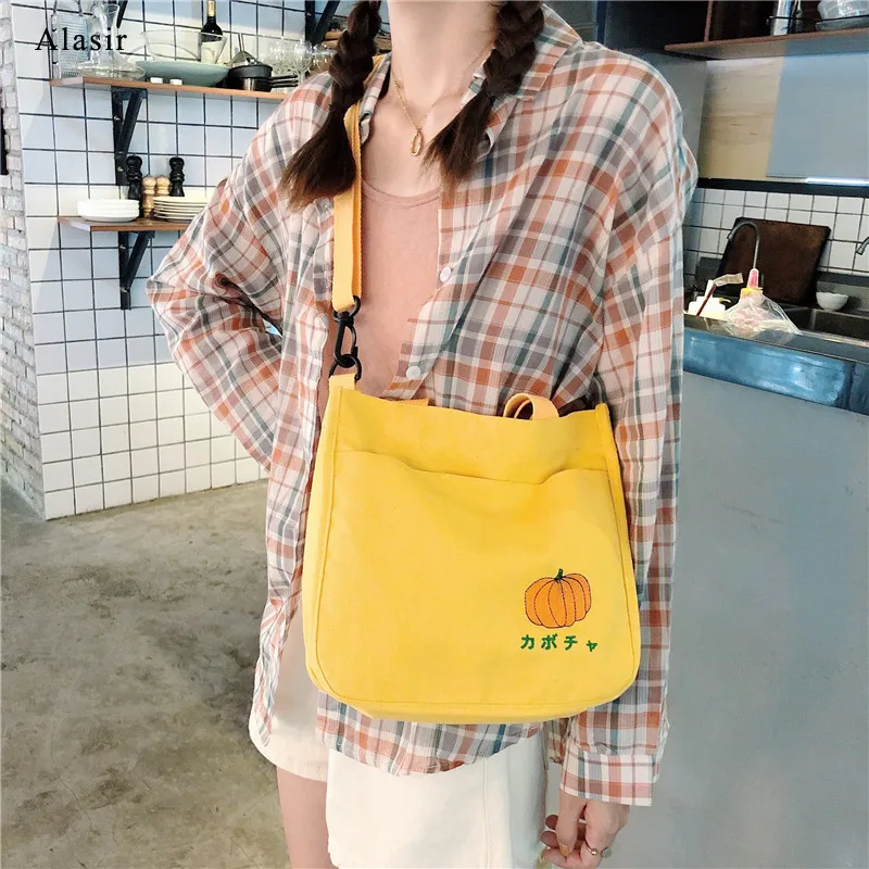 Alasir Fruit Embroidery Ladies Hand Bags Canvas Totes Cross Body Japanese Letter Cute Lady Shoulder Bag | Багаж и сумки