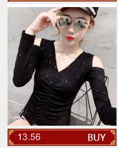 3726 Black Long Sleeve T Shirt Women One Shoulder Tops Spliced Ruffles Slim Stretch Sexy Nightclub Top Female Mesh Round Neck