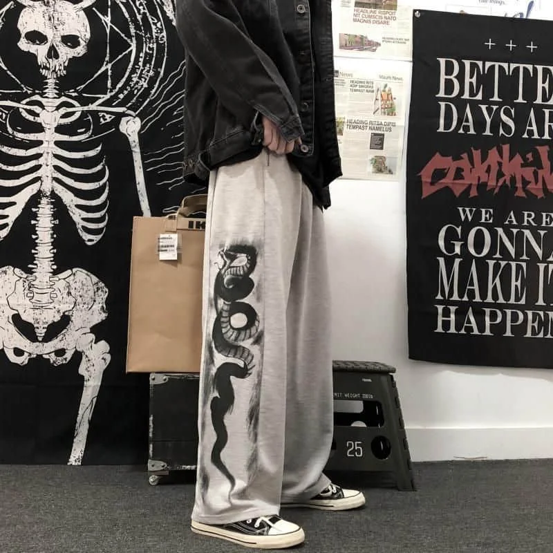 

Straight Wide-leg Pants Men And Women Fall 2021 New Korean Students Retro Dark Printed Casual Pants Gothic Pants Print