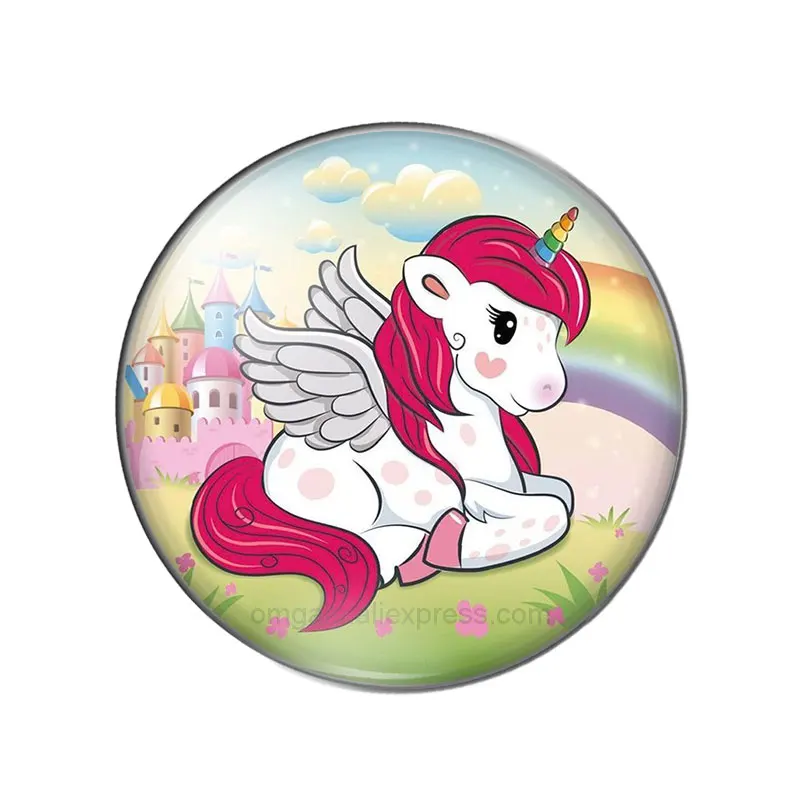 Единорог девушки мультфильм стекло кнопки сделай сам серьги гвоздики с