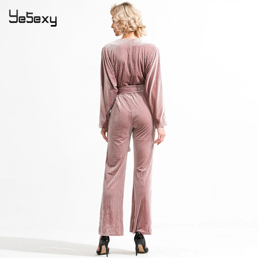 Женские бархатные комбинезоны Yesexy однотонные с длинным рукавом и глубоким