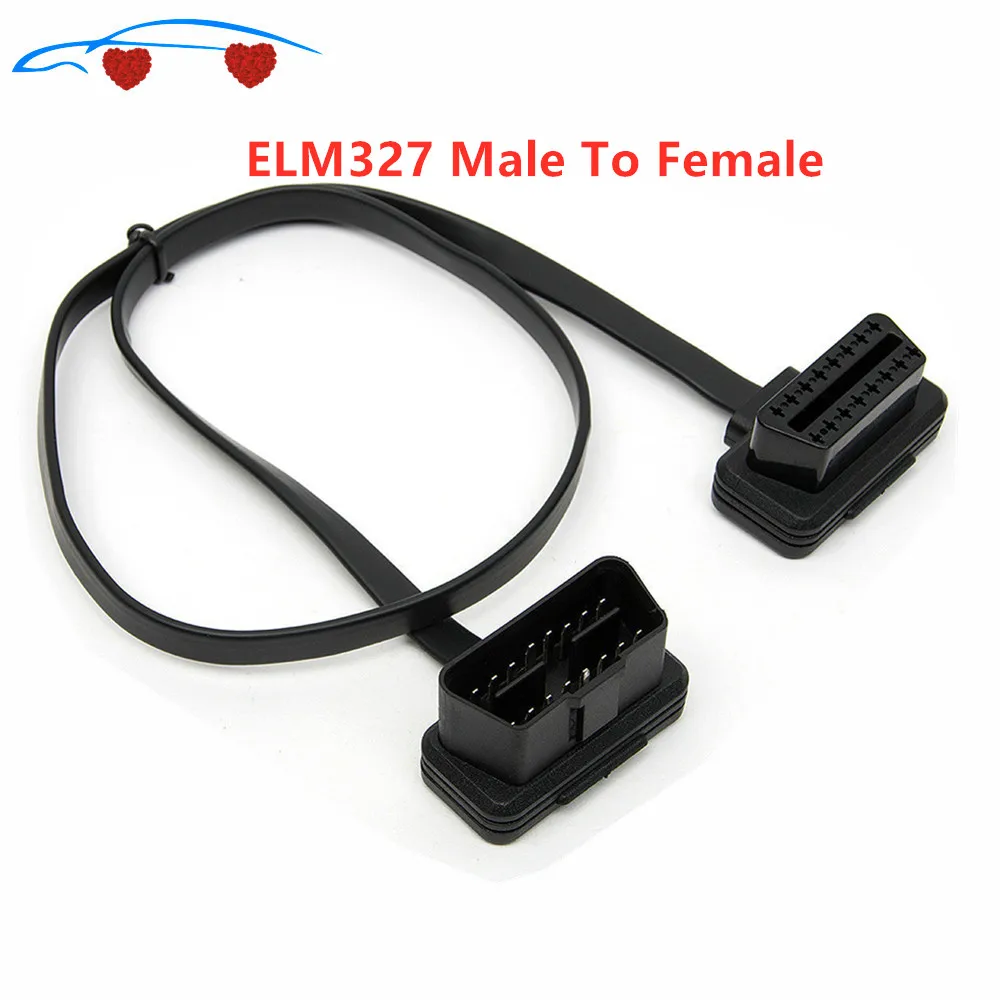 

60CM Flat+Thin OBD2 16pin cable ELM327 Male To Female Elbow Car Connector Adapter 16 Pin OBDII OBD-II OBD 2 OBD2 Extension Cable