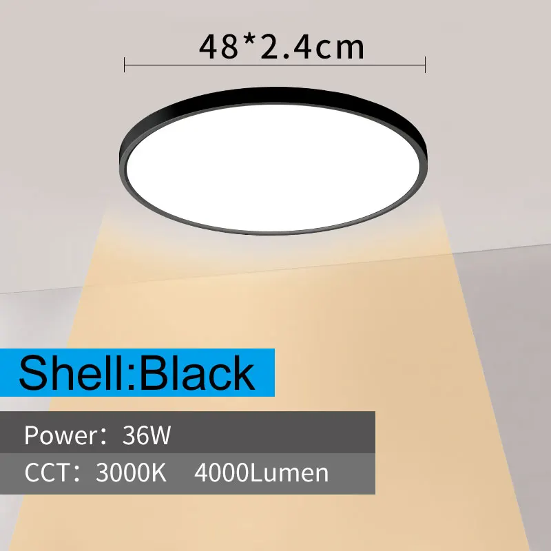 Black 36W-3000K Современный светодиодный потолочный светильник D480mm D600mm Home Lighting 5000 K, лампа для кухни, спальни, ванной комнаты, ультратонкая потолочная лампа для монтажа на поверхности - Цвет корпуса: Black 36W-3000K