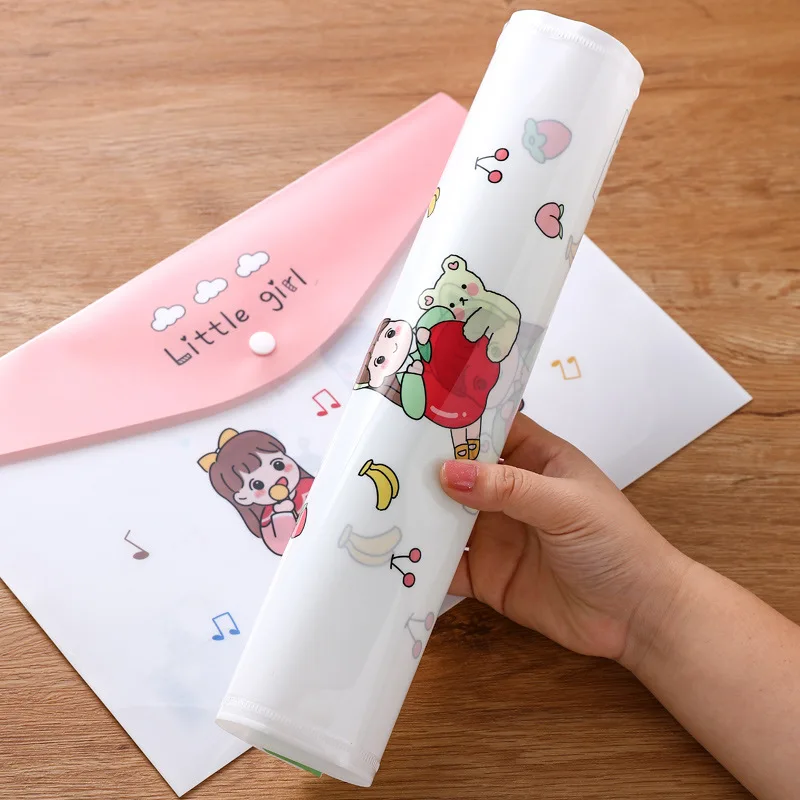 

12pc A4 Cartoon File Bag Transparent Plastic Girl Lovely Simple Heart Primary School Folders with A Button Finishing Kawaii Bag