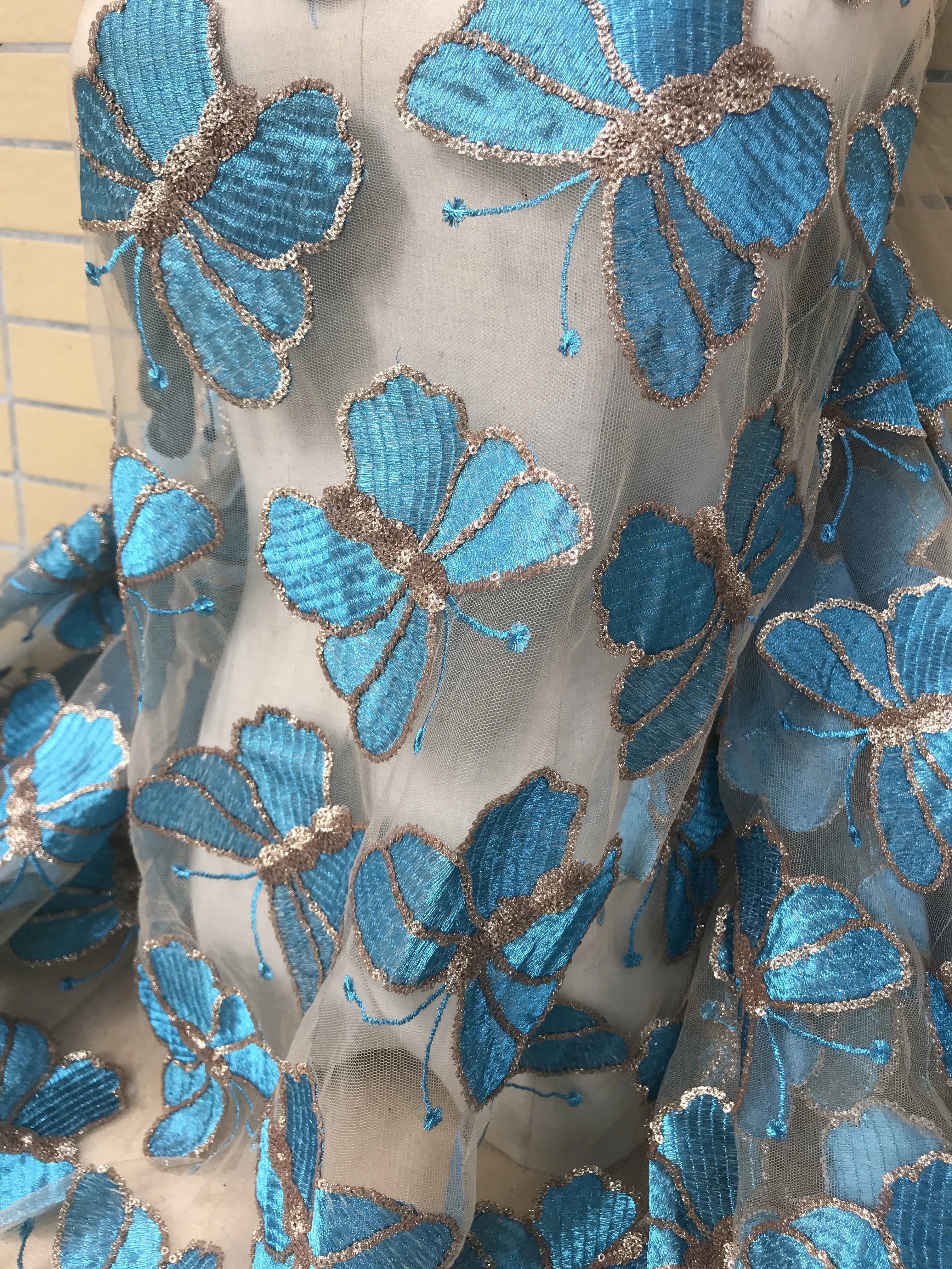 Sat-30.6806 embroidered Mesh Tulle fabric Factory price sequins Nigerian lace fabrics | Дом и сад