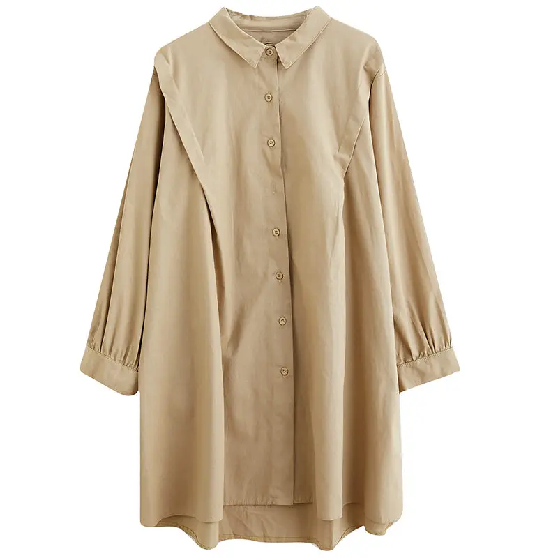 

Simple Loose Cotton Linen Lapel Long-sleeved Womens Long Cardigan 2021 Autumn New Female Oversize Thin Windbreaker Jacket aq1080