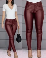 pu leather pants black sexy stretch bodycon trousers women high waist long casual pencil pants top s 3xl plus size spring women