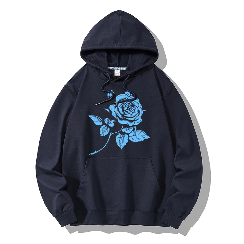 

2021 Men Hip Hop Sweatshirt Rose Flower Printing Hoodie Streetwear Harajuku Pullover Hoody Cotton Winter Black Hoodie Unisex