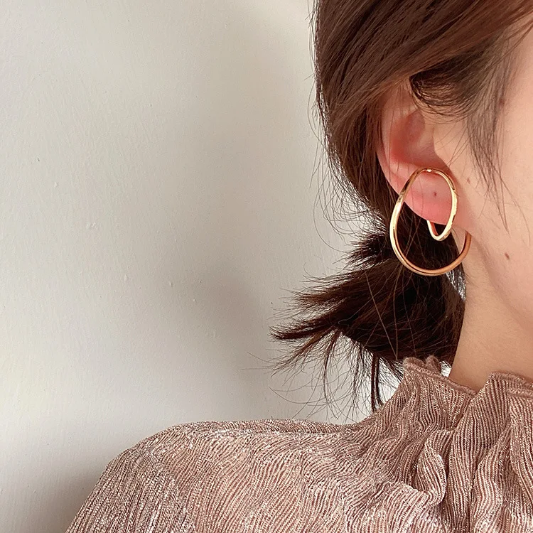 Поддельные клипсы для пирсинга женщин гладкое Золотое кольцо ушей ювелирные