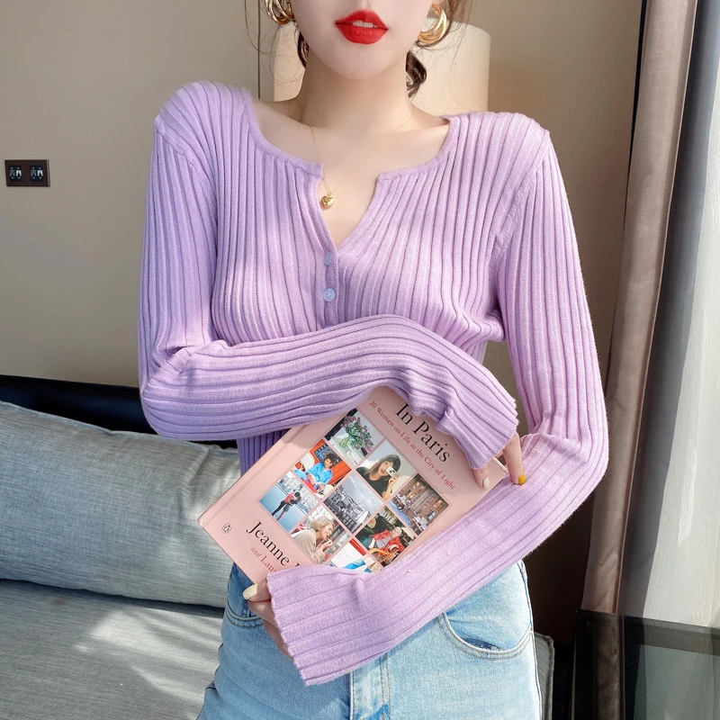 

JCHB 2021 Green Cardigan Women Button Up Crop Top Knitted Cardigan Long Sleeve Short Top Spring Cardigan Mujer ZZ-59 Pph543