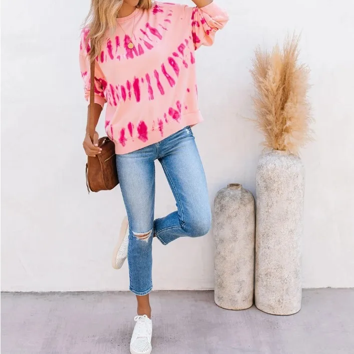 

Women's Loose Top Tie Dye Printed Long Sleeve T-shirt Autumn And Winter Fashion Basic Casual Tops