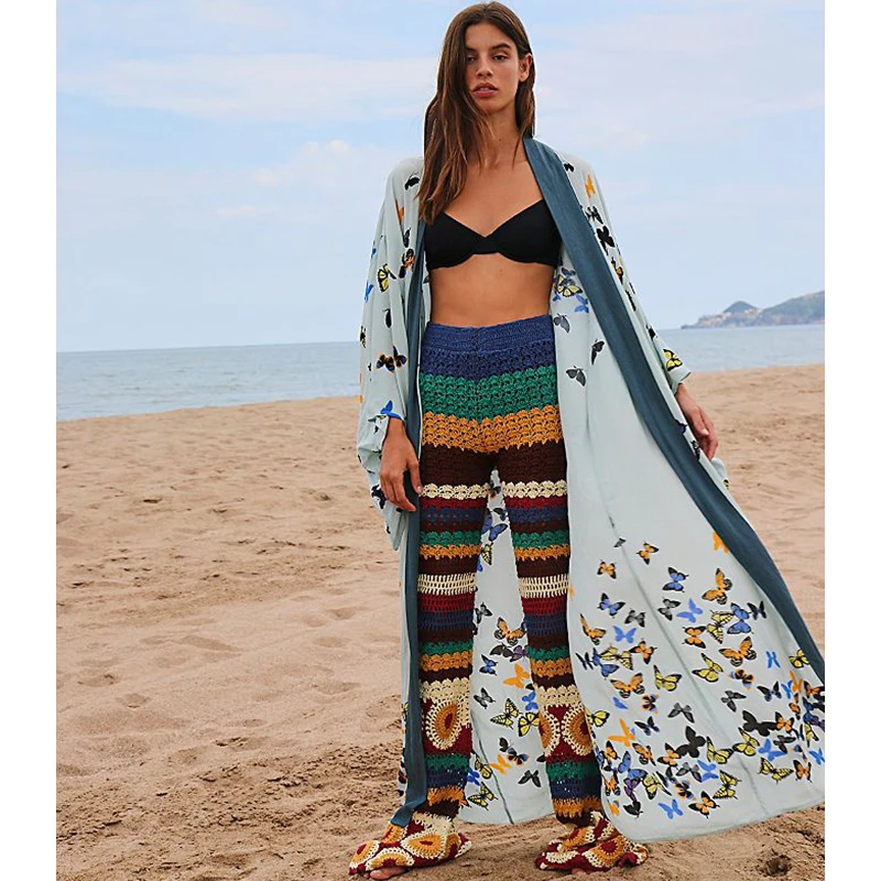 

2021 100% Cotton Printed Full Sleeve Front Open Long Kimono Plus Size Beachwear Tunic Women Summer Tops and Blouses Shirts N1224