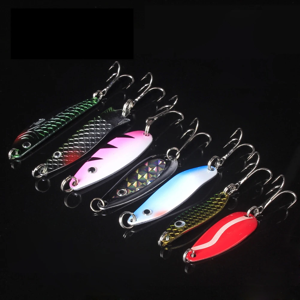 

7Pcs/Lot Metal Fishing Lure Spinner Bait Spoon Lures Carbon Steel Fishhook Pesca Treble Hooks Wobblers Tackle Tackle Accessories