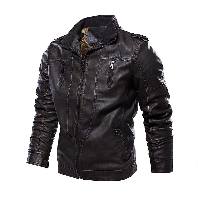 

KIOVNO Men's Winter Leather Jackets Coats Fleece Lined Motorcycle Faux Leather Jackets Outwear For Man Size M-4XL Stand Collar