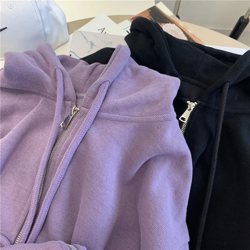 

Sweatshirt Women Spring Autumn Thin 2021 New Korean Ins Hot Zipper Purple Loose Thin Hooded Jacket Hoodies Sweatshirt