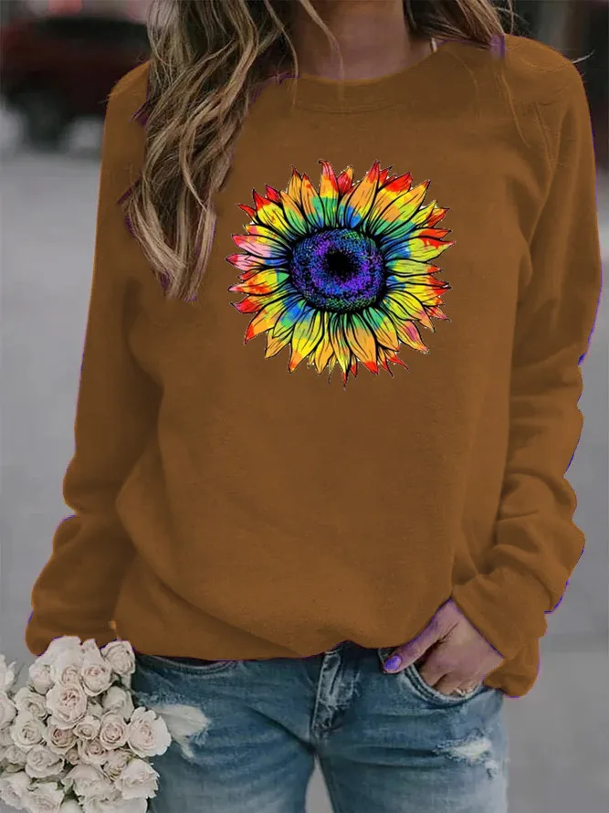 

Women Hoodie Colorful Sunflower Printed Hoodies Women Fleece Long Sleeve O Neck Loose Sweatshirt Girls Pullovers Autumn Winter