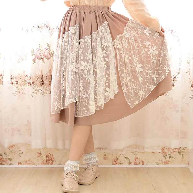 Японская мода Милая юбка в стиле девушки Мори Женская хлопковая пэчворк с