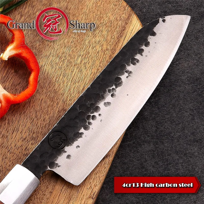 Нож сантоку Grandsharp ручной ковки шеф-повар из высокоуглеродистой стали 7 дюймов