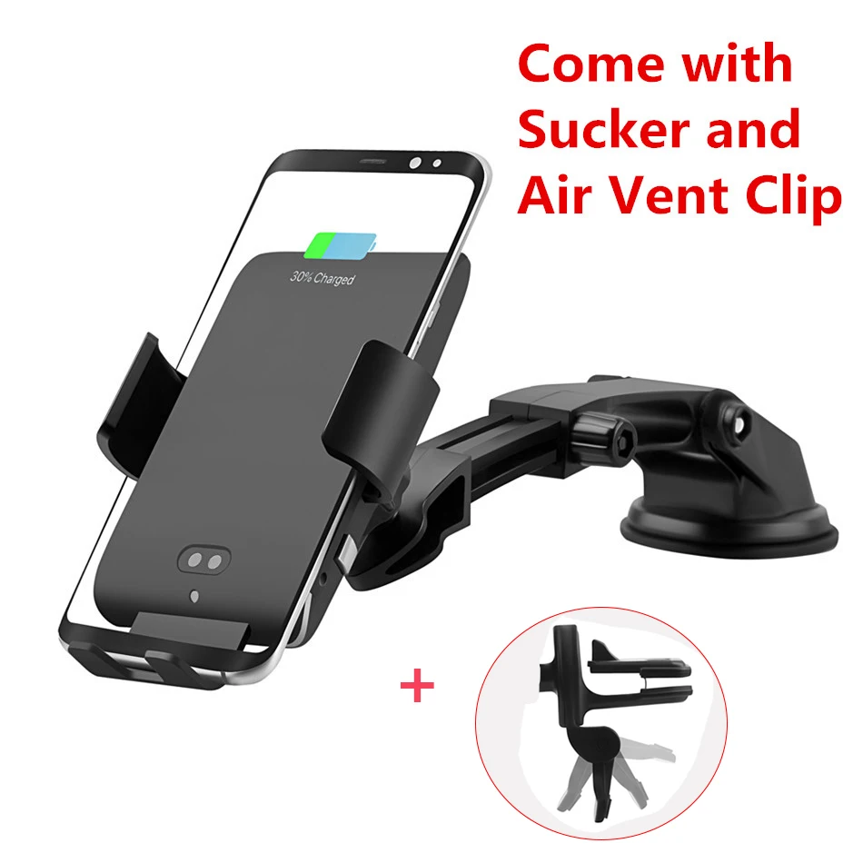 Sucker Air Vent Clip 10 Вт Qi автомобильное беспроводное зарядное устройство для iPhone X Xiaomi samsung 9 автоматическое зажимное Быстрое беспроводное зарядное устройство Автомобильный держатель для телефона Беспроводное зарядное устройство - Тип штекера: Sucker Air Vent Clip