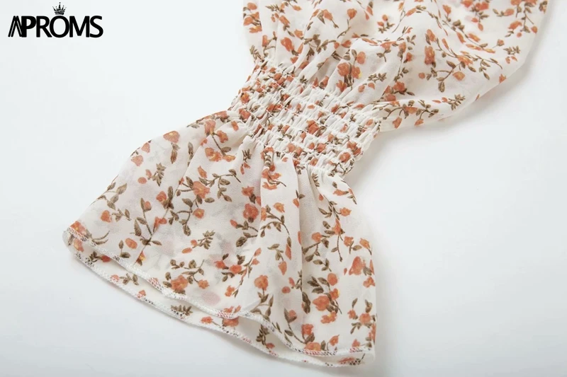 Aproms, элегантные шифоновые топы с открытыми плечами, женские короткие топы с рукавом-фонариком, женские осенние праздничные топы с цветочным принтом, футболки